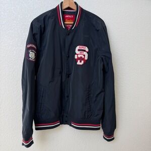 Superdry Varsity‎ Bomber Jacket Mens XL Navy Blue Ath State Bulldogs M50601TPS